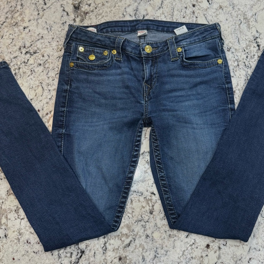 True Religion Dark Blue Low Rise Super Skinny Jeans: Stella